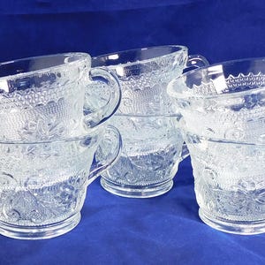 Vintage Tiara Set 6 Snack Cups Clear Glass Sandwich Pattern 2.5&quot; Tall Great Mix & Match Glassware Party Holiday Wedding Tableware