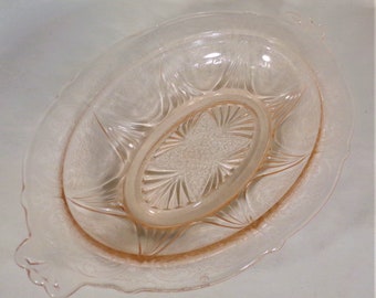 Hazel Atlas Royal Lace Oval Vegetable Bowl Pink Depression Glass 11" Long Vintage 1934-41 Dinnerware Tableware