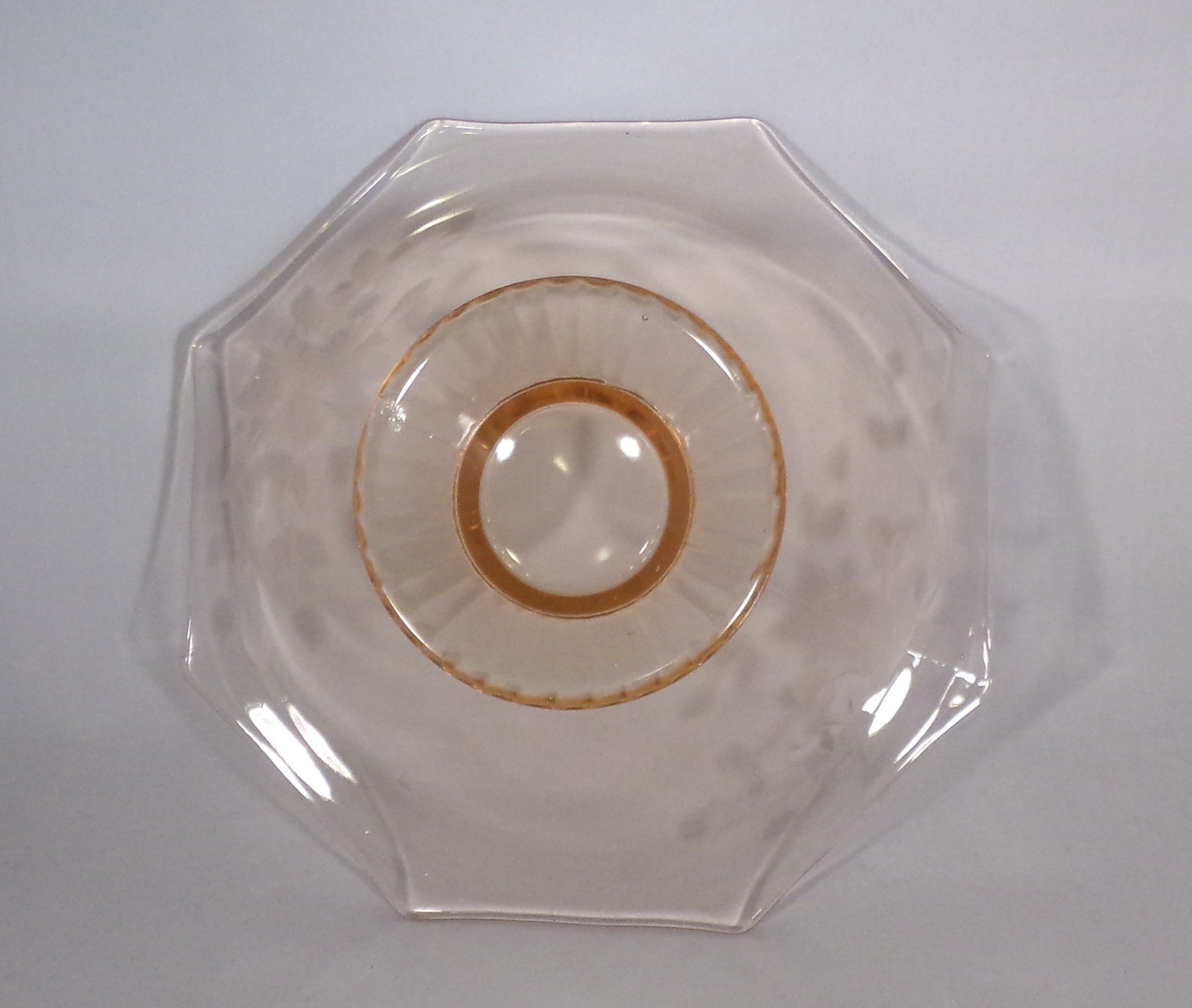 Depression Glass Bowl Pink Etched 6petaled Flower Design Etsy