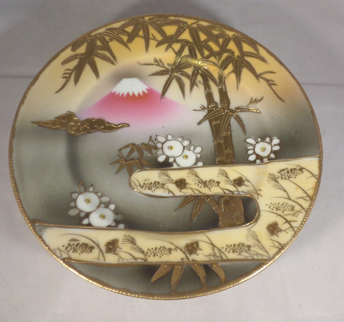 Japanese Porcelain Set 5 Plates Hand Painted China Mt Fuji Etsy