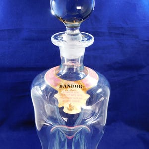 Vintage Clear Liquor Decanter & Stopper Bandor Denmark Wine Clear Heavy Glass Unusual Shaped Base Round Stopper 13&quot; Tall 4&quot; Square Barware