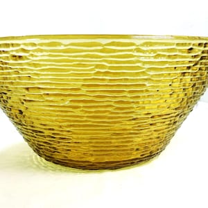 MCM Anchor Hocking Salad Bowl Large Amber Heavy Glass Soreno Pattern Textured Sides 11.5&quot; Across 5&quot; Tall Vintage Kitchen Decor