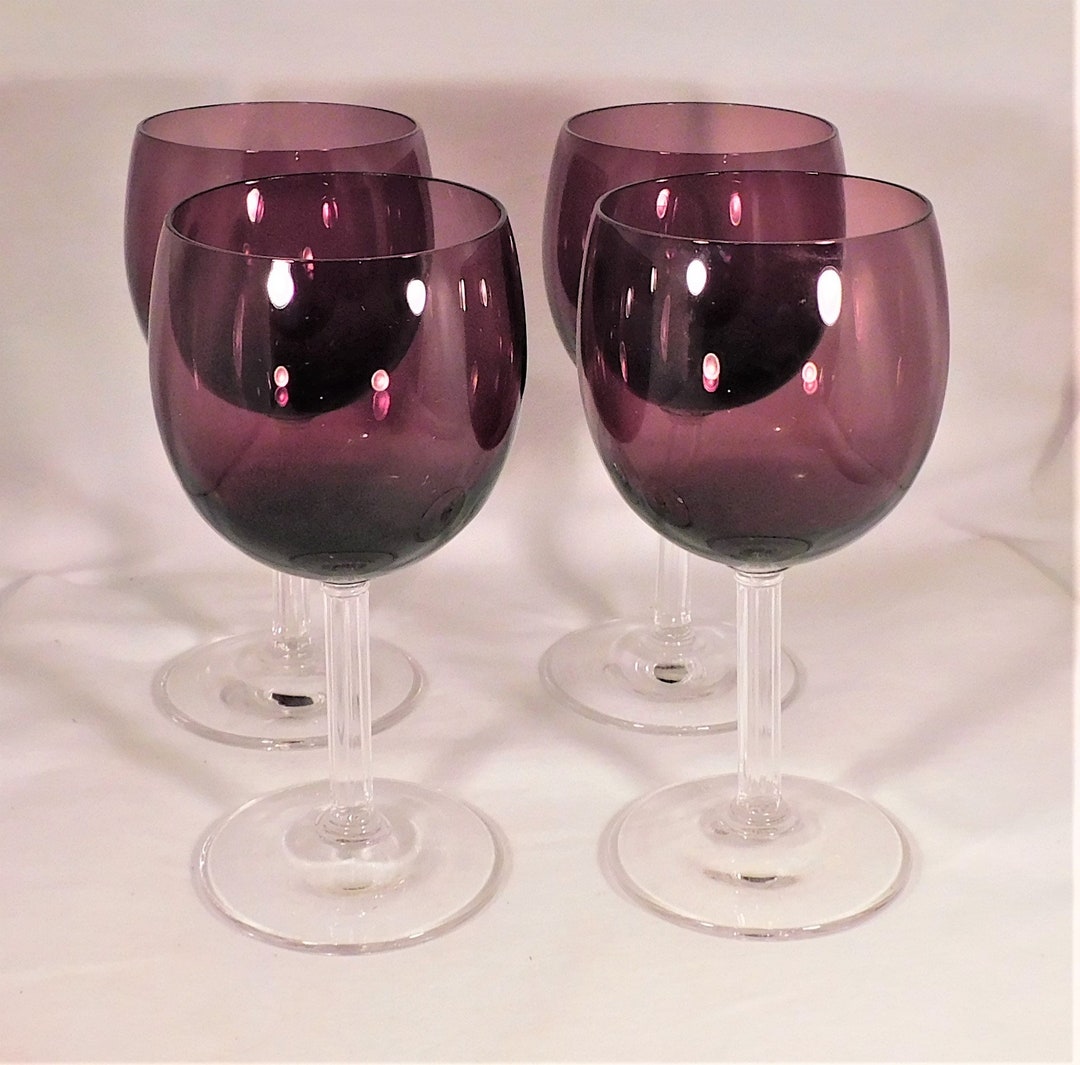 Vintage Fostoria Set 4 Water Goblets Crystal Classic Amethyst Etsy