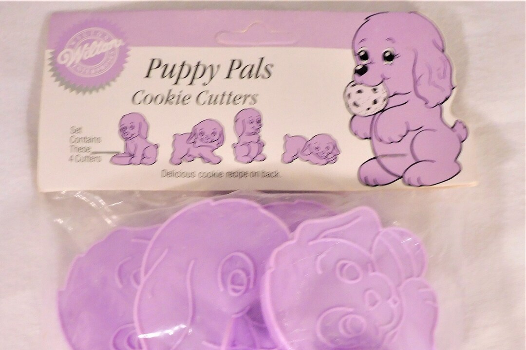 Vintage 1990 Wilton Puppy Pals Cookie Cutters Set 4 Purple Plastic NIP New in Package Dog Cutter