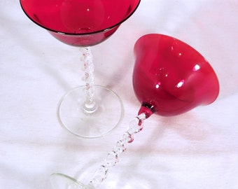 Red Ruby Balloon Wine Glasses Clear Thin Stem Set of 6 Artland Greeting 8  3/8