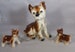 Terrier Dog Figurine With 2 Pups On A Chain Ceramic Japan Brown & White Vintage 60s Knick Knacks 