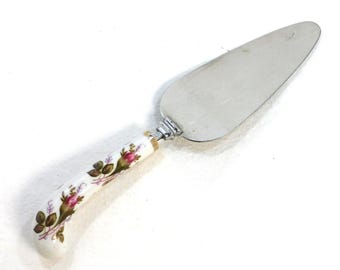 Moss Rose Patterned China Handled Pie Cake Server: Sheffield Stainless Blade