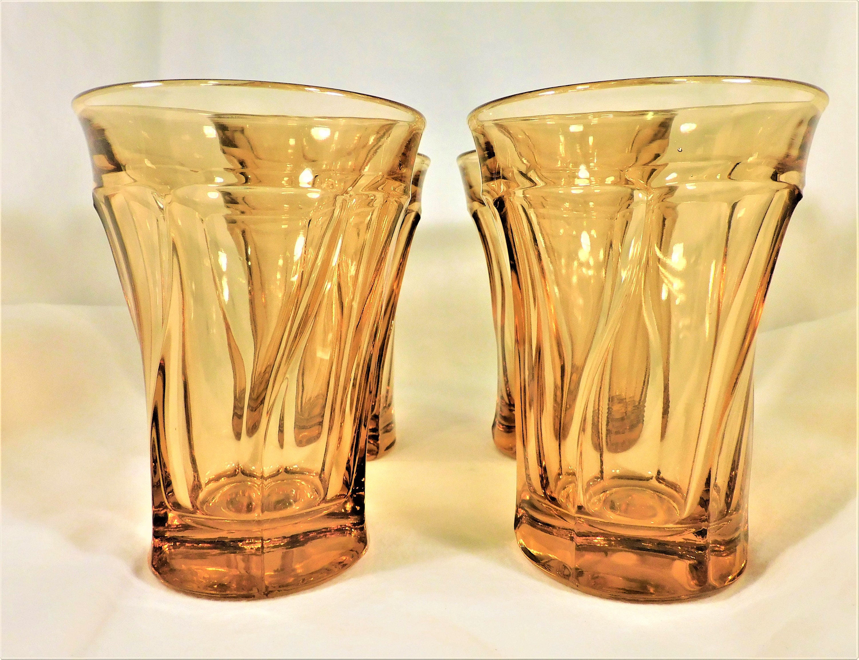Fostoria Set 4 Amber Glass Flat Tumblers Jamestown Pattern Etsy