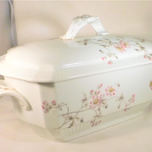 Antique 1882 Haviland Limoges Porcelain Tureen: Pink Flowers Schleiger 1311A Pattern