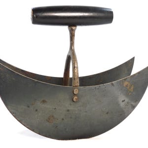 Vintage Black Wood Handled Chopper Double Crescent Blades 7&quot; Long Blades 6&quot; Tall Good Condition Primitive Country Farmhouse Kitchen Decor