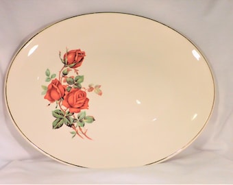 Universal USA China Platter Ballerina Brand Orange Rose Side Large Oval Gold Trim 12.5" Long Vintage 50s Dinnerware Tableware