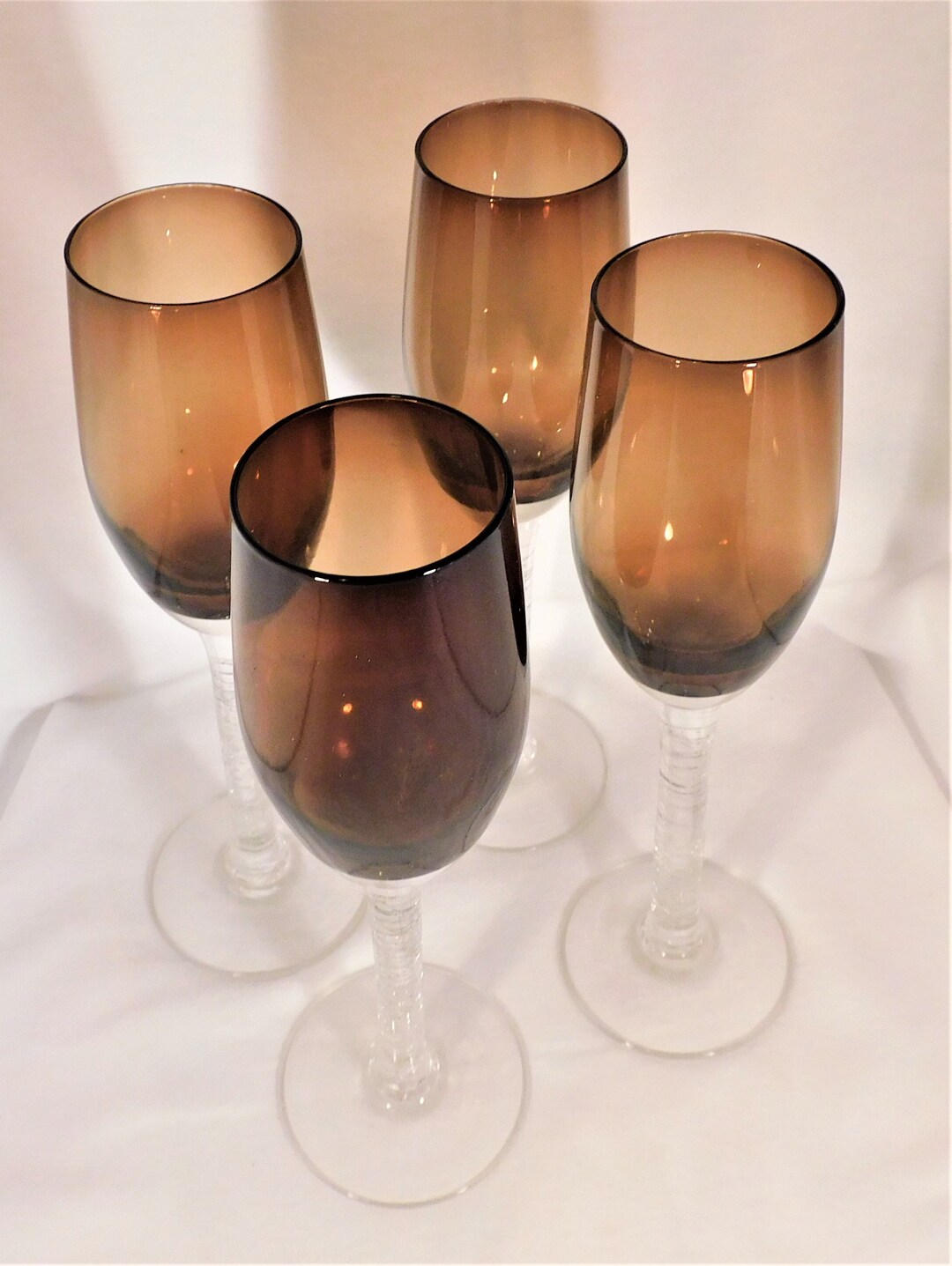 Pier 1 Set 4 Tall Flutes Champagnes Brown Smoke Glass Bowl Etsy