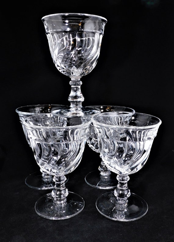 Vintage Fostoria Colony Clear Swirl Glass 5.25" Goblets - Set of 5, Classy