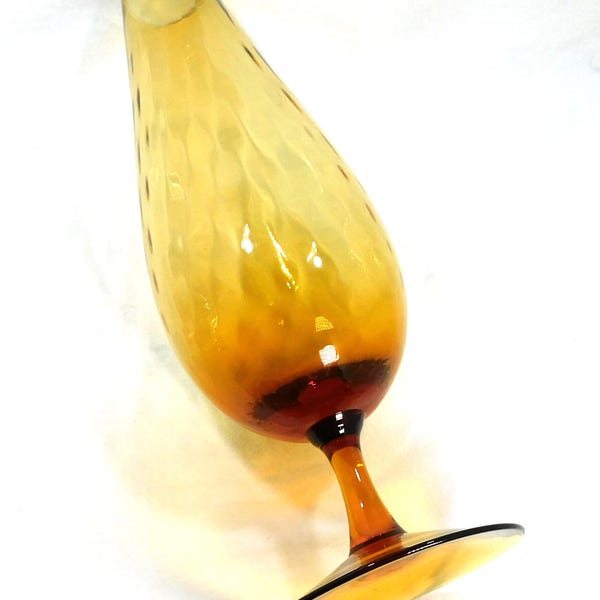Empoli Italian Amber Glass Diamond Optic Pedestaled 13" Vase: MCM Glassware