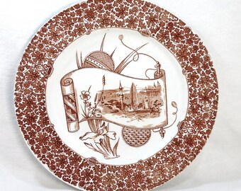 Antique English Copeland Brown Transferware 8.75" Plate: Cairo Pattern, Sahara Scene