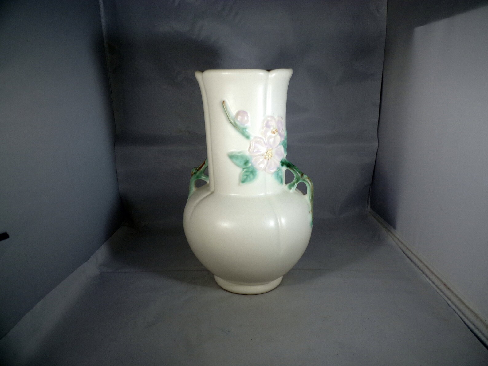 Weller Pottery Vase Blossom Pattern Front Vine Handles Pink Etsy