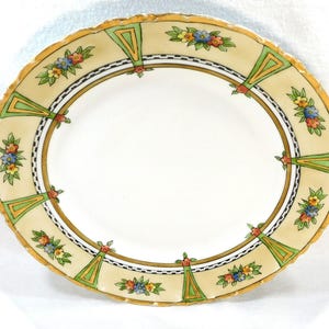 Antique Bavarian 10&quot; Porcelain Plate Hand Painted Floral Designs, Gold Trim