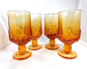 Franciscan Set 4 Persimmon Amber Caberet 6.75" Iced Tea Goblets: Vintage 1970s
