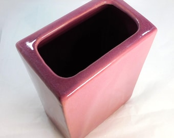 Frankoma Ada #63 Clay Red Bud Rectangular 7.5" Tall Vase Small Chip Base Corner