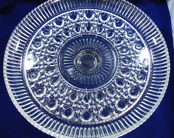 Federal Glass Cake Stand Windsor Clear Button & Cane Pattern 11" Across 4.75" Tall Cupped Edge Vintage Wedding Party Tableware Decor