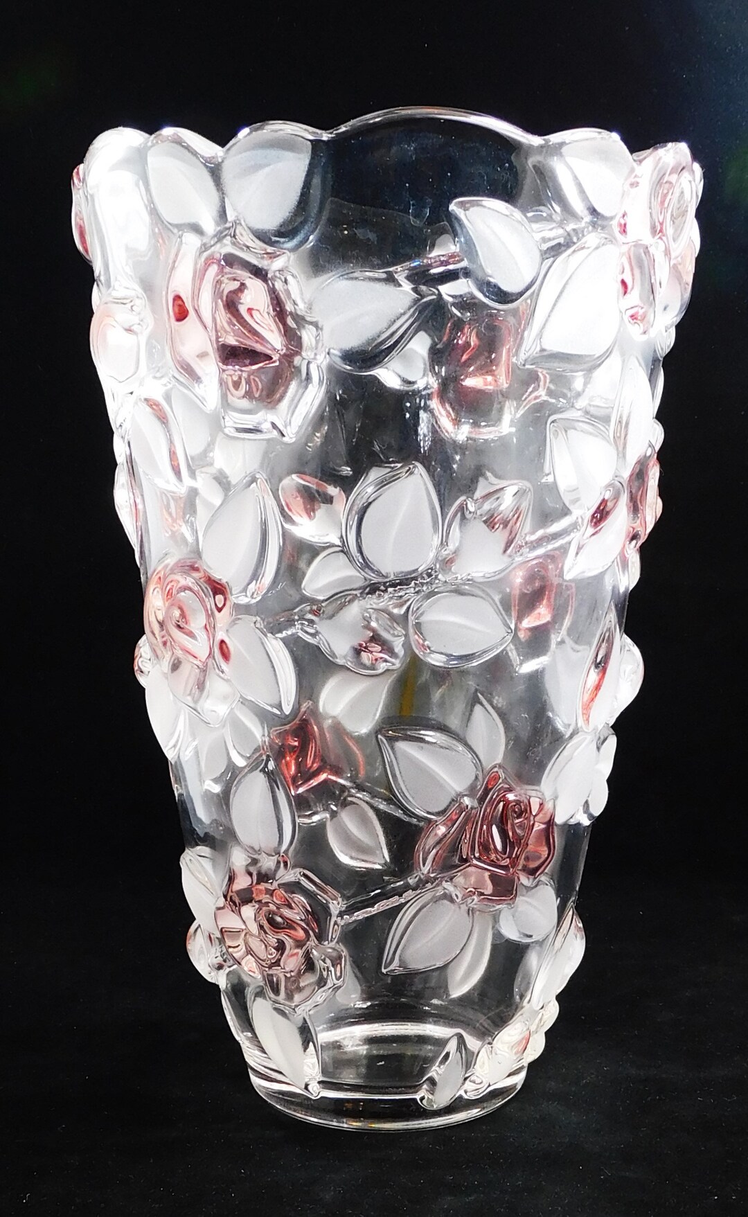 Vintage Mikasa Vase Bella Rosa Pattern Heavy Crystal Raised Etsy