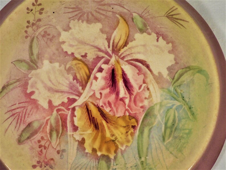 Antique Bonn German Trivet Porcelain Round Orchid Center Etsy