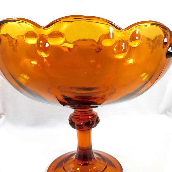Indiana Compote Pedestaled Candy Dish Dark Yellow Heavy Glass Teardrop Pattern 7.25" Tall Vintage Party Wedding Tableware