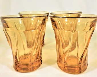 Fostoria Set 4 Flat Tumblers Amber Heavy Glass Jamestown Pattern 4.25" Tall 8 Oz Vintage Glassware Drinkware