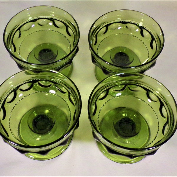 Colony Green Glass Set 4 Champagnes Tall Sherbets Color Crown Green Pattern 3" Tall Vintage 70s Colorful Dinnerware Glassware