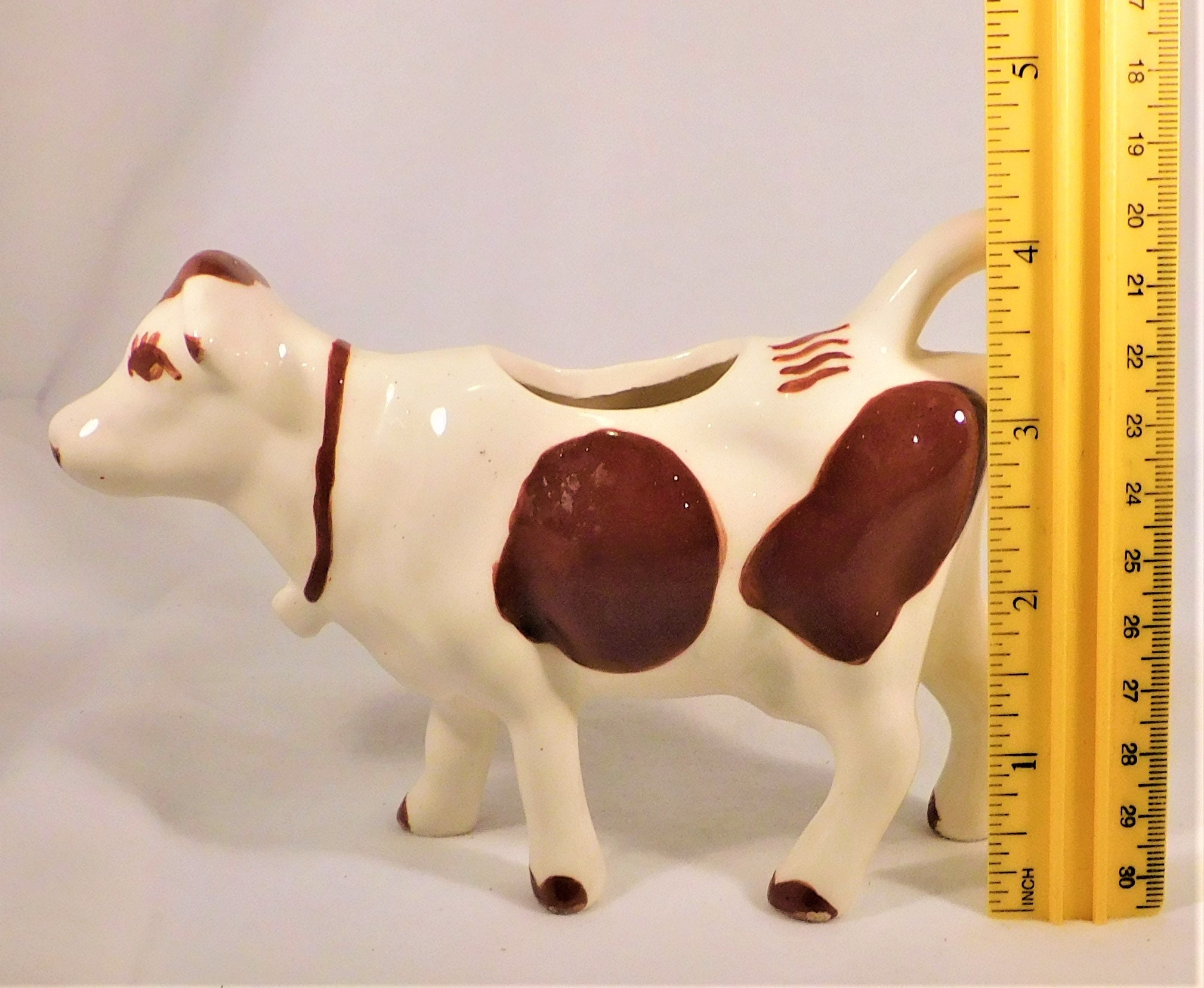 Cow Creamer Ceramic Brown Spotted Sides Striped Back Brown Etsy