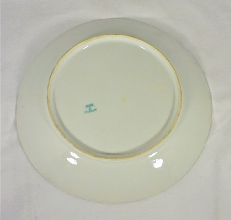 Antique German Porcelain China Plate Dark Green Yellow Etsy