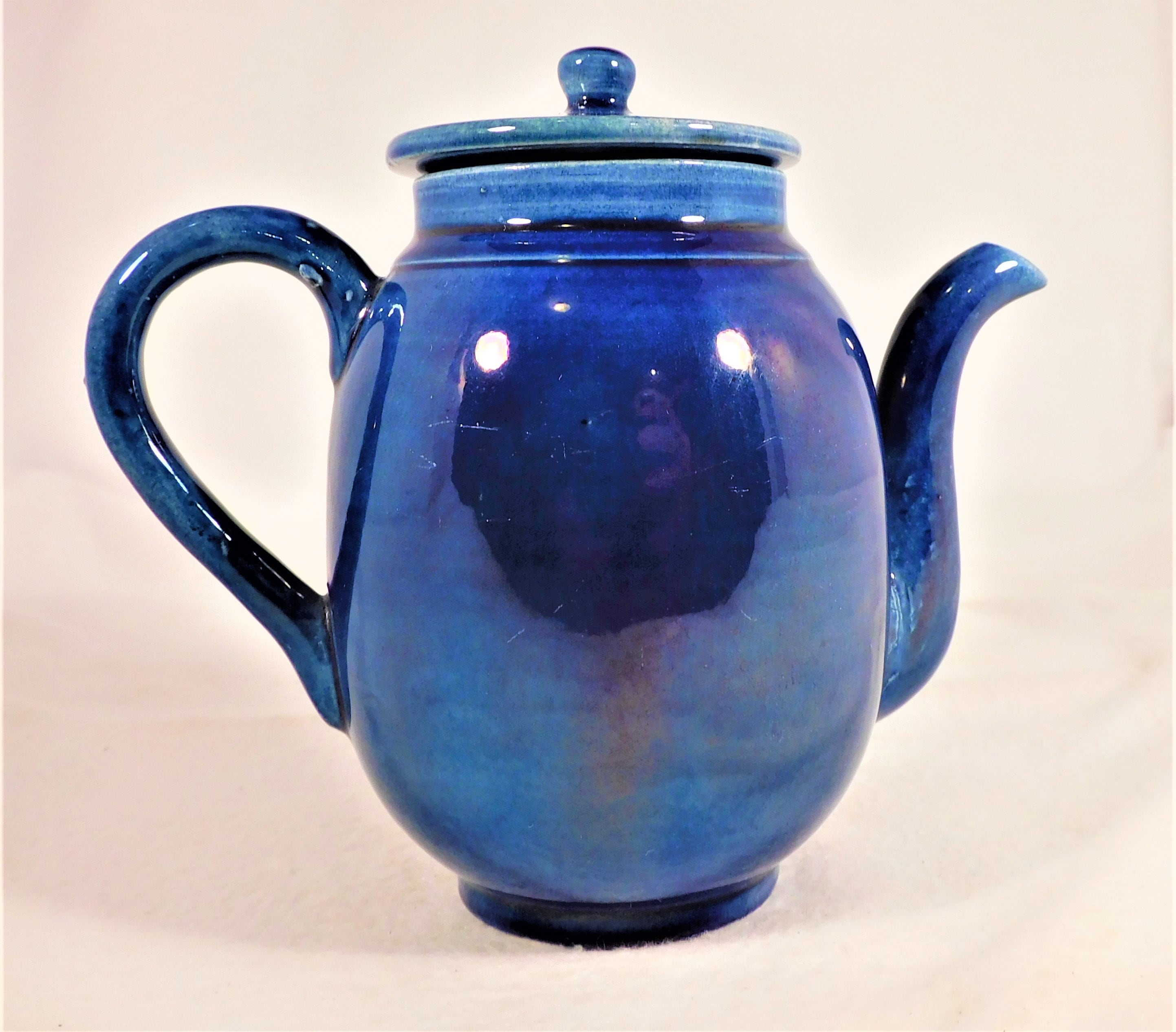 Small Teapot & Lid Solid Cobalt Blue Pottery 1 Cup Size Unmarked 4" Tall Vintage Kitchen Country Farmhouse Decor