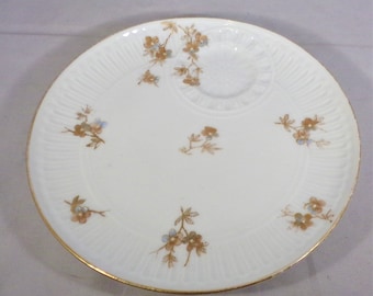 CF Haviland Limoges Individual Vegetable Plate Indented Sauce Area Porcelain China Gold Silver Flowers Embossed Antique Tableware 1880s