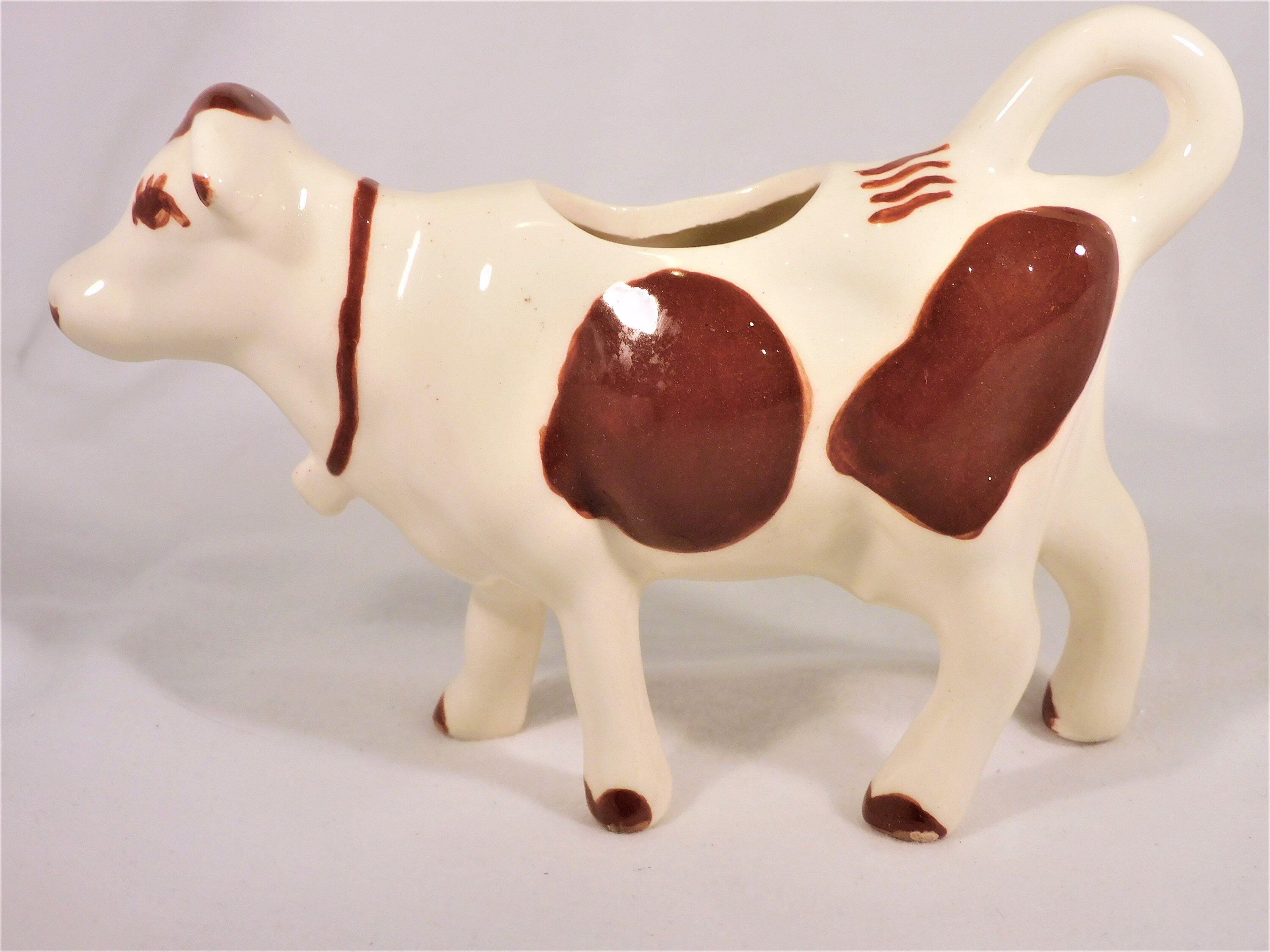 Cow Creamer Ceramic Brown Spotted Sides Striped Back Brown Etsy
