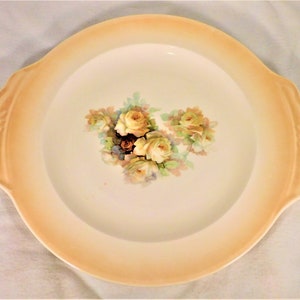 Vintage Sebring Ohio Limoges China Handled Tray Waffle Dessert Cake Yellow Rose Center 11&quot; Across 7&quot; Concave Center Region MCM Dinnerware