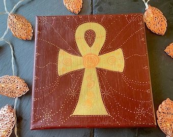 Oud-Egyptisch Ankh-hiërogliefschilderij 20 x 20 cm - origineel.