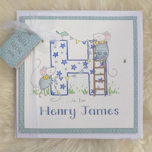 Illustration de lettre pour enfants / carte sur mesure / aquarelle / nouvelle carte de naissance personnalisée / peinte à la main / réalisée sur commande