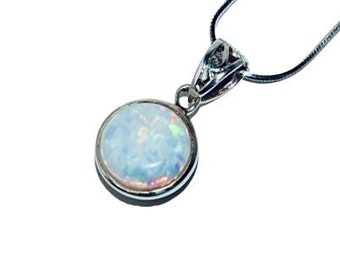White opal pendant,Sphere opal necklace,Silver pendant with white opal,Delicate opal pendant,Gift for her,Opal jewellery,October birthstone