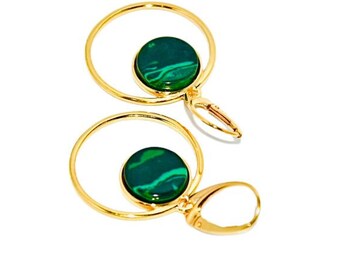 Natural malachite gold earrings,Green malachite earrings,Gold earrings with malachite,Gift for her,Malachite jewellery.