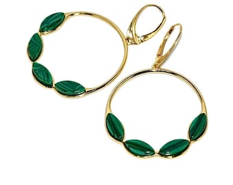Natural malachite gold earrings,Green malachite earrings,Gold earrings with malachite,Gift for her,Malachite jewellery.