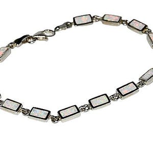 White opal bracelet,Silver bracelet with white opal,Gift for her,White opal jewellery,October birthstone,Rectangle opal bracelet.