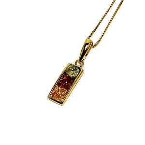 Multicolour amber pendant necklace,Rectangle amber pendant necklace,Natural amber pendant necklace,Gift for her,Genuine Baltic amber