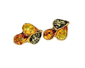 Multicolour amber earrings,Gold earrings with amber,Natural amber earrings,Gift for her,Genuine Baltic amber,Genuine amber earrings.