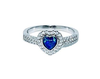 Heart blue opal ring,Blue opal ring,Silver ring with blue opal,Gift for her,Opal jewellery,October birthstone,Heart opal ring.
