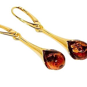 Natural amber earrings,Gold earrings with amber,Genuine Amber earrings,Gift for her,Genuine Baltic amber,Everyday amber earrings.
