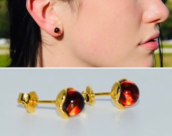 Delicate studs earrings handcrafted with sterling silver 14k gold and genuine Baltic amber,Gift for her,Everyday jewellery,Amber jewellery.
