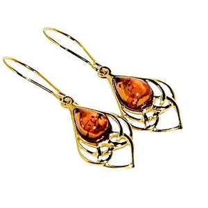 Natural amber earrings,Gold earrings with amber,Genuine Amber earrings,Gift for her,Genuine Baltic amber,Everyday amber earrings.