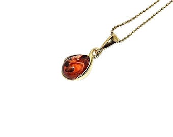 Delicate Baltic Amber Pendant, 14k Gold Sterling Silver
