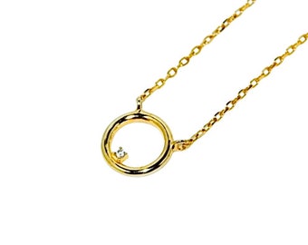 Circle gold necklace,Gold circle necklace,Dainty circle necklace,Gift for her.