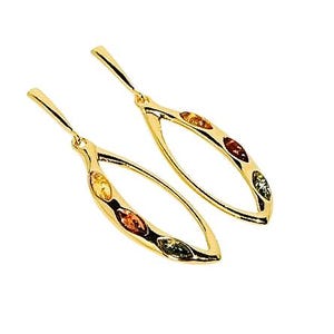 Natural amber earrings,Genuine amber earrings,Gold earrings with amber,Multicolour amber earrings,Gift for her,Genuine Baltic amber.